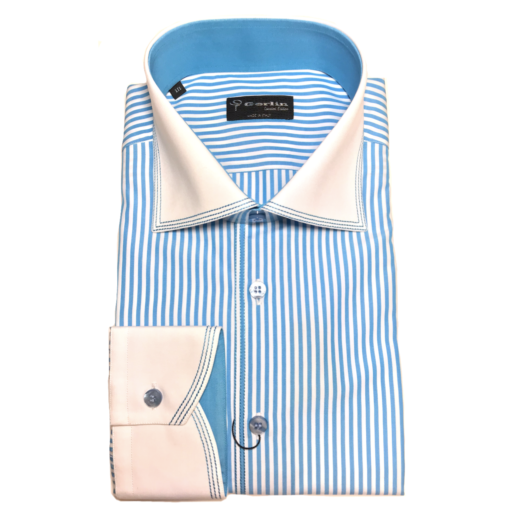 Turquoise and White Stripes Cotton Shirt - Condotti Store