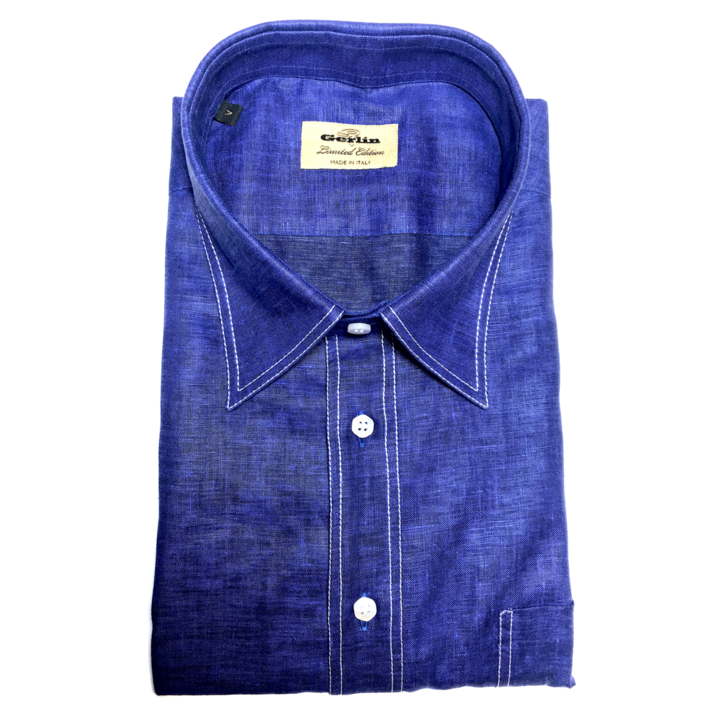 Plain Navy Blue Linen Shirt - Condotti Store