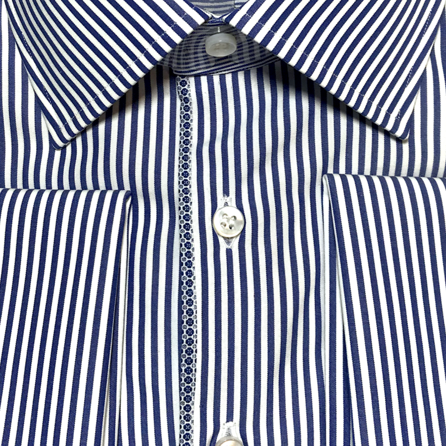 Navy/White Pinstripes with French Cut Cuffs Shirt - Condotti Store